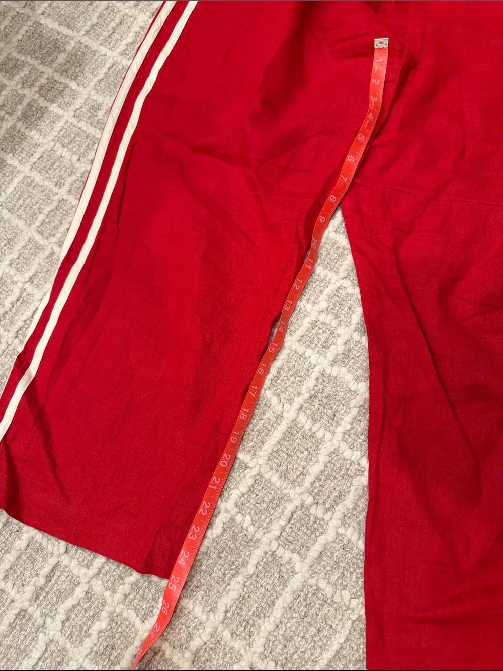 DONNI. Red Wide-Leg Pants with White Side Stripes - Picture 3 of 4